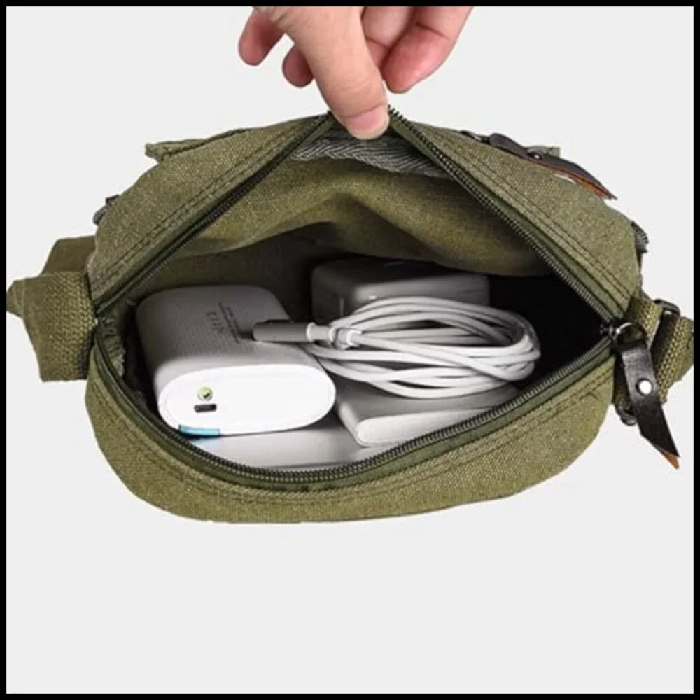 Vintage Canvas Messenger Bag Adjustable Strap Multi Pocket Crossbody Travel